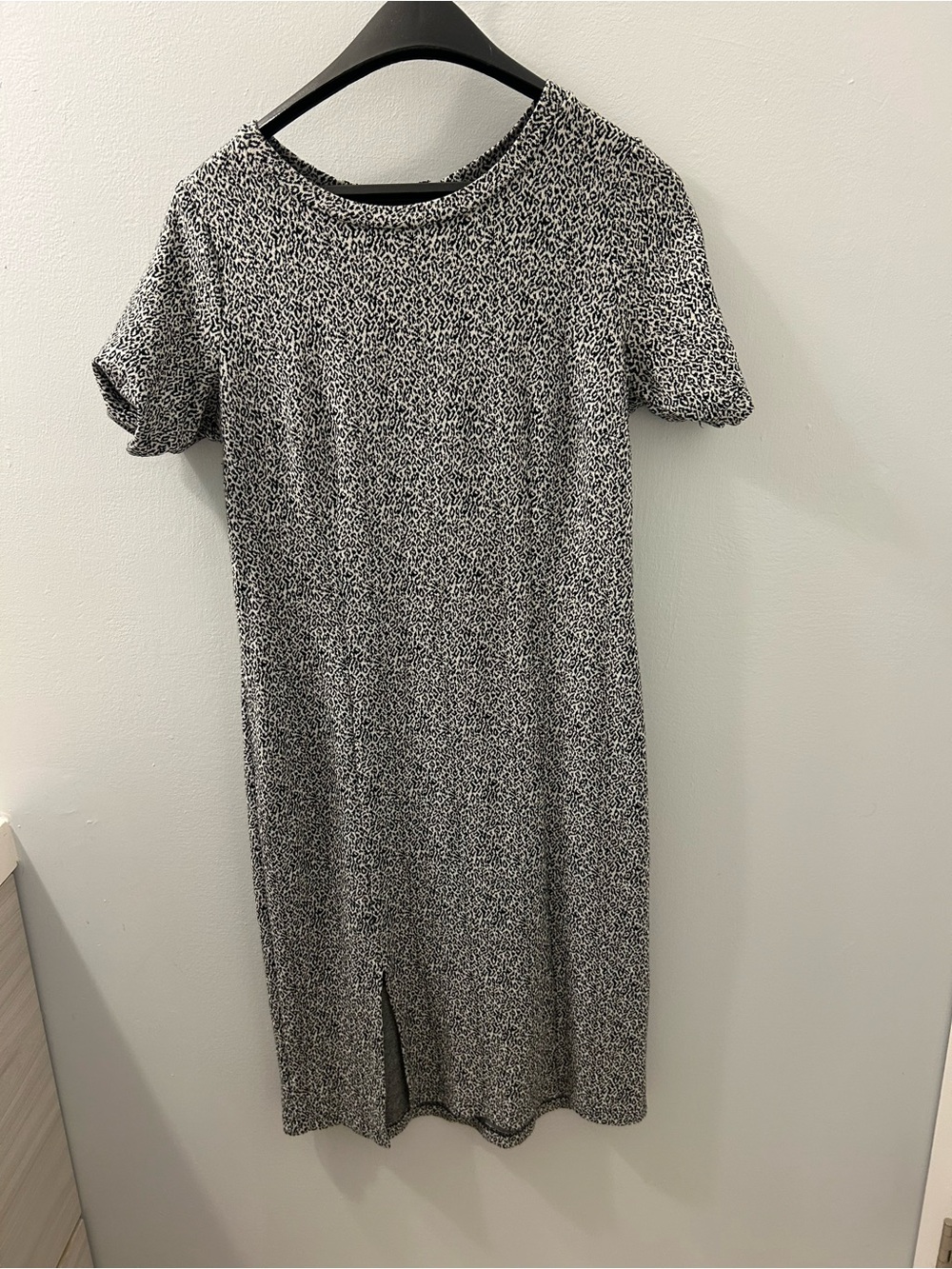 Women's Black & White Short-Sleeve Dress with Animal Print